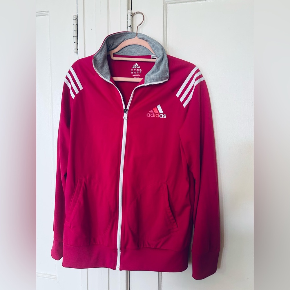Adidas Vintage Pink Full-Zip Track Jacket with White Stripes